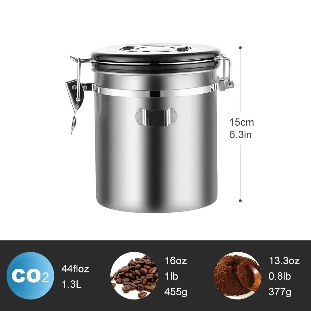 Stainless Steel Airtight Coffee Container Storage Canister Set Coffee jar Canister With Scoop For Coffee Beans Tea 1.5L Tools