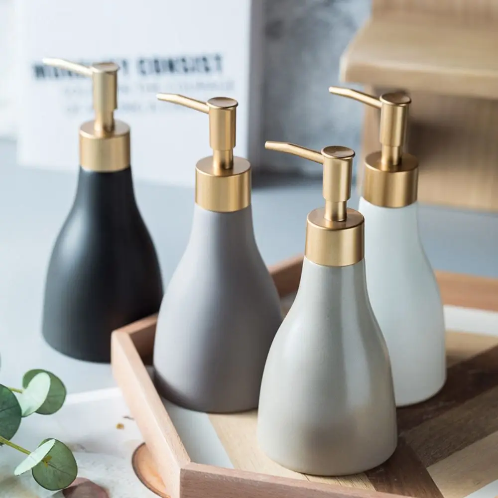 

New Solid Color Ceramic Sub-bottling Simple Travel Hand Wash Empty Bottle Shower Gel Shampoo Metal Head Dispensing Bottle