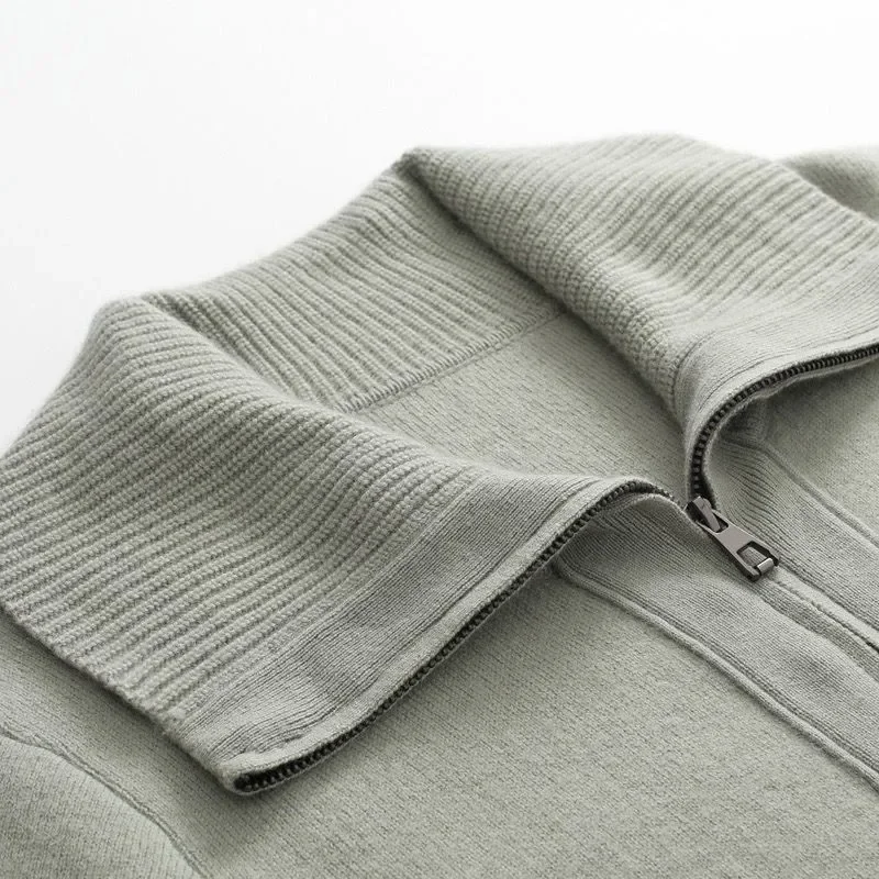 Autumn New Zipper Knit Sweater Women Causal Comfortable Womens Cashmere Cardigan Turtleneck Wool Knitwear