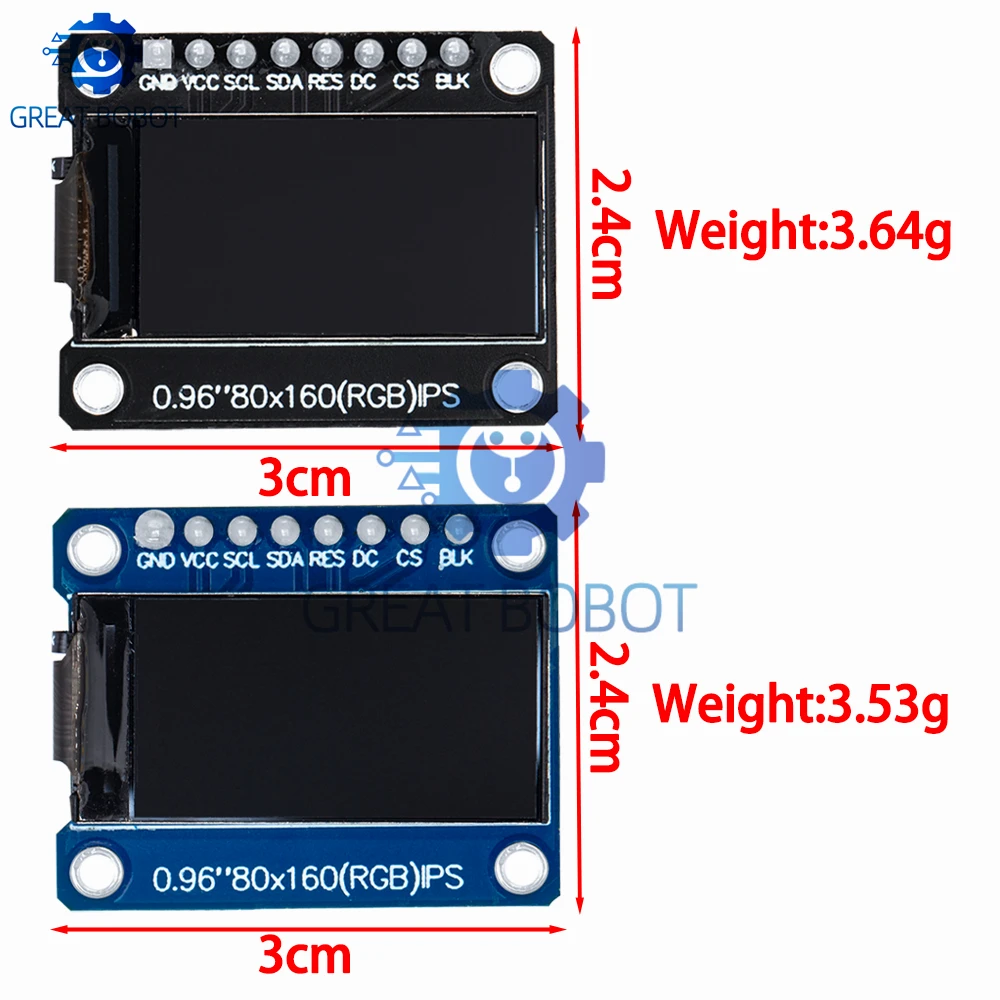 BS TFT Display 0.96  inch IPS 8P SPI HD 65K Full Color LCD Module ST7735 Drive IC 80*160 (Not OLED) For Arduino black