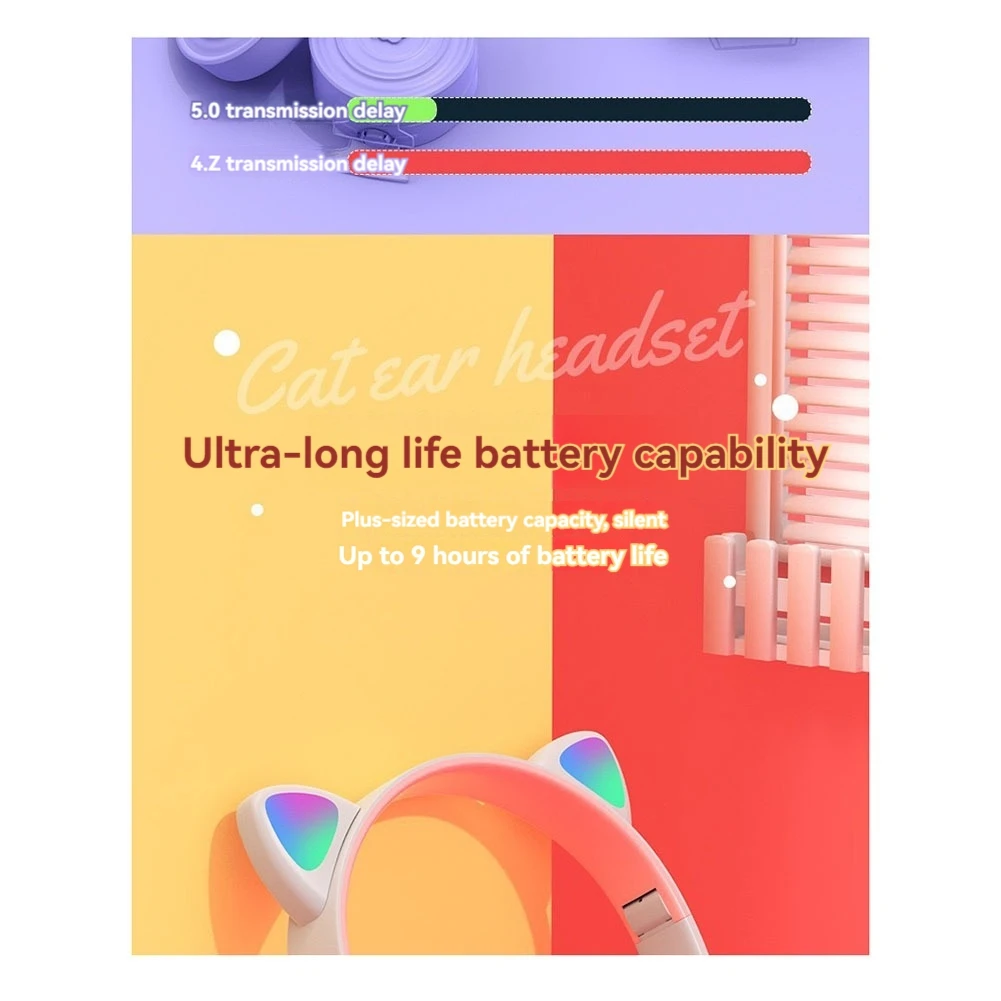 

Bluetooth Cat Ear Headphones For Kids Wireless Mode Foldable Headset With Mic, RGB LED Light For Gift School Gaming-A74Z