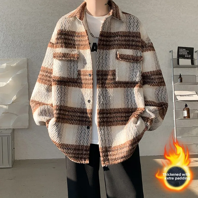 

Шерстяная куртка в американскую клетку в стиле ретро, мужское осенне-зимнее пальто на хлопковой подкладке, фланелевая молодежная верхняя одежда Sli Cheered