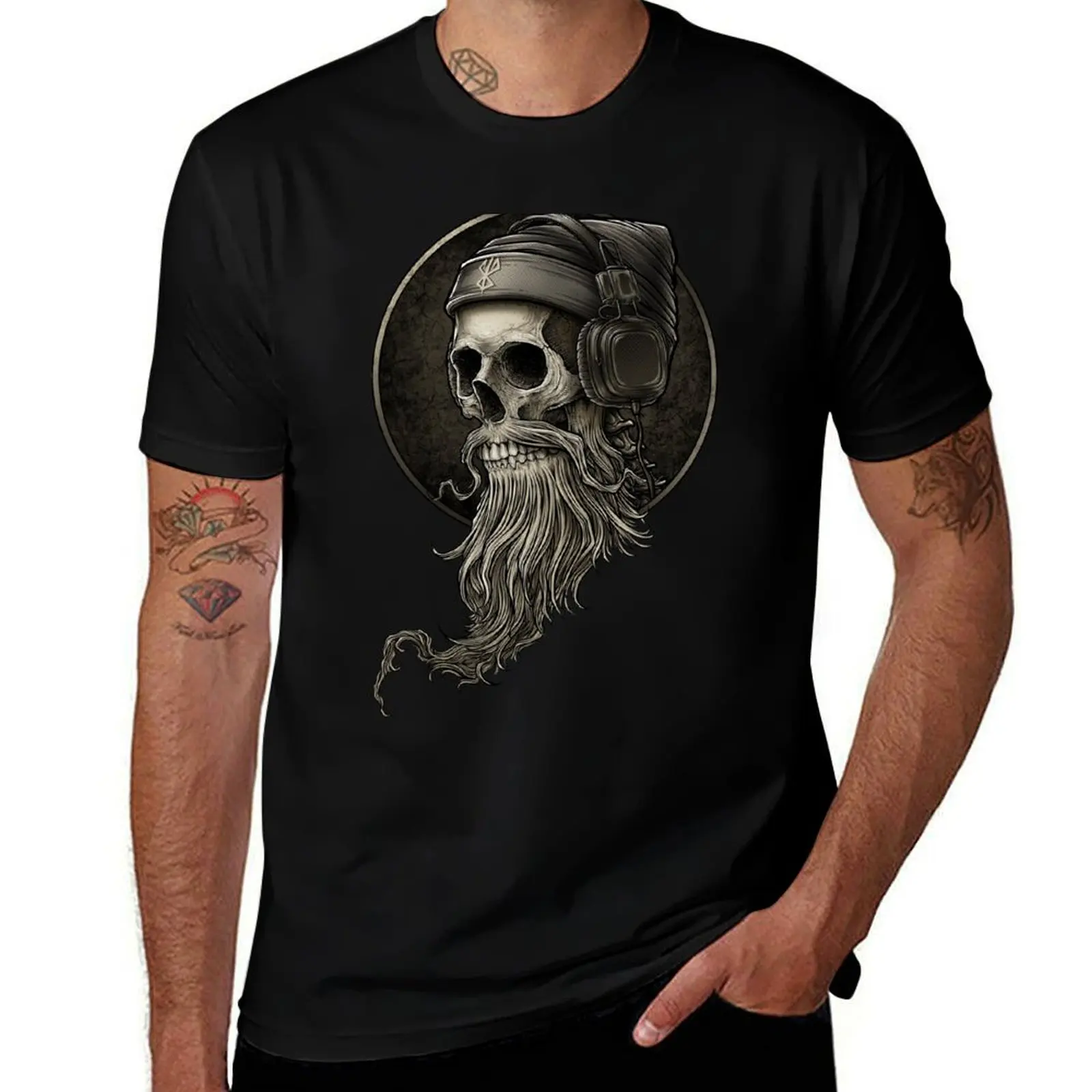 Viking Vintage Skull Beard with Headphone T-Shirt street wear shirts graphic plain summer 2025 t shirt men