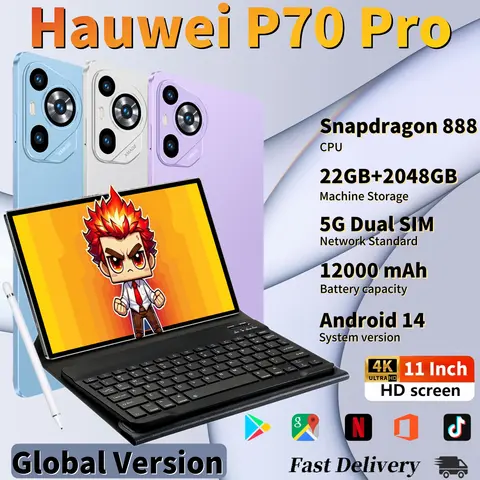2025 Hauwei P70 Pro Tablet 11 pollici Snapdragon 8 GEN3 Android 15 22GB + 2TB 12000 mAh 5G WIFI Dual SIM Tavoli PC Versione globale