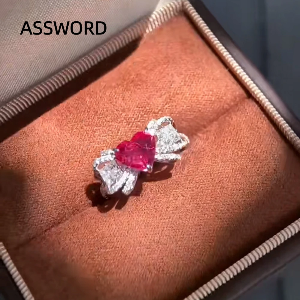 925 Sterling Silber Herzschliff Rosa Rubin CZ Ring für Damen, Drei-Stein-Design, Kubisches Zirkonia, Verlobungsring, Edles Schmuckgeschenk – Detail 1