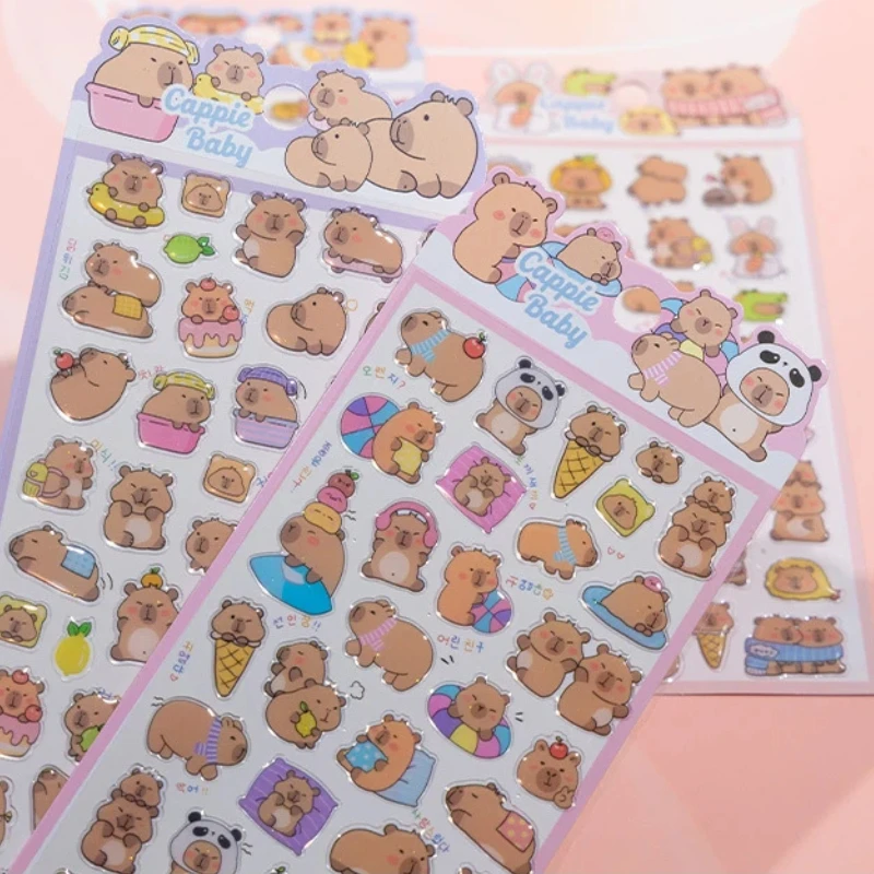 4pcs Kawaii Capybara 3d Relief Crystal Sticker Cute Diy Mobile Phone Decor Sticker Student Hand Account Stationery