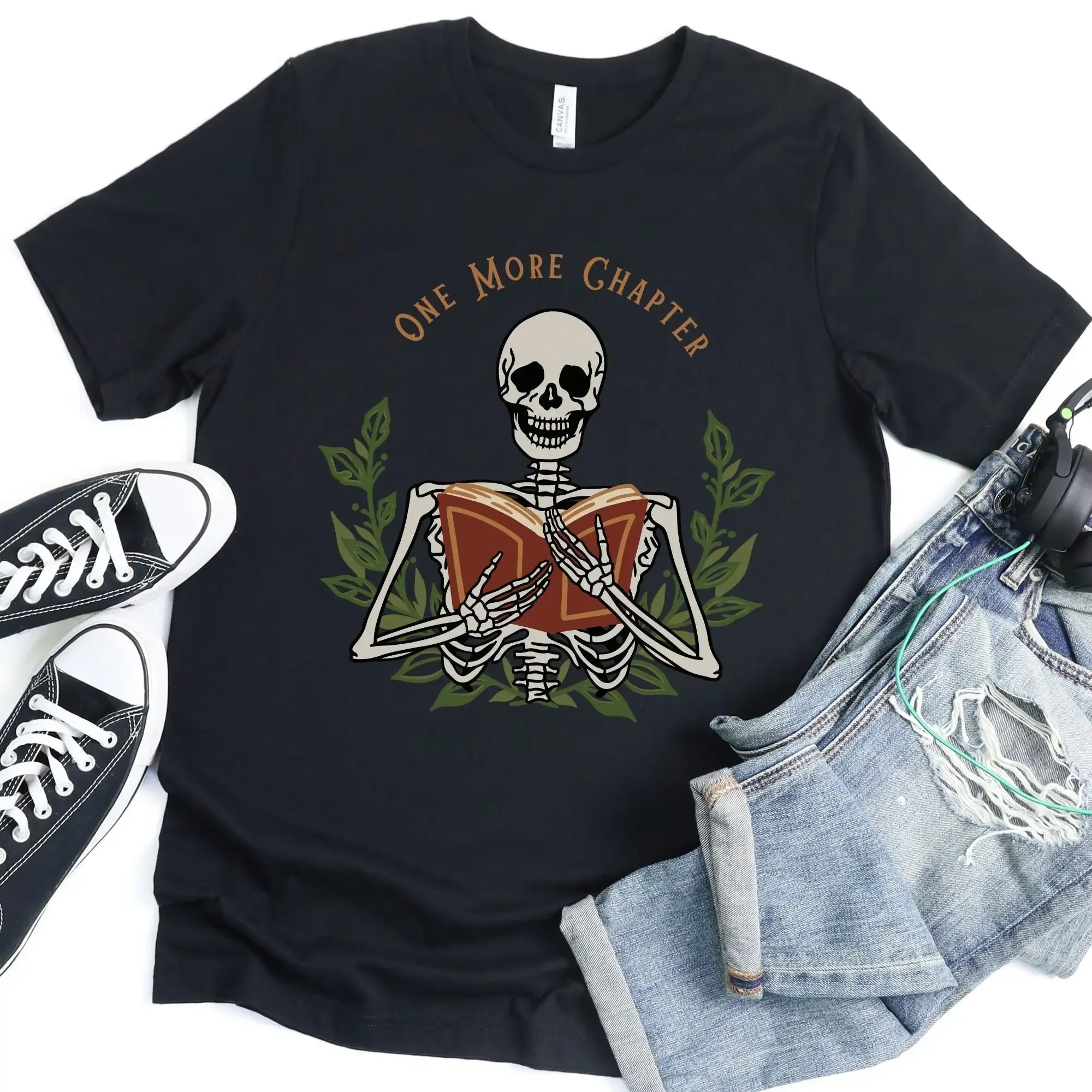 Reading Book T Shirt One More Chapter Skeleton For Nerd Lover Librarian Teachers Gifts