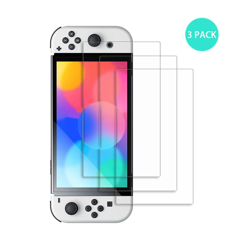 DATA FROG 3PCS Tempered Glass Screen Protector Compatible-Nintendo Switch OLED 9H Switch Glass Film for Nintendos Switch Lite