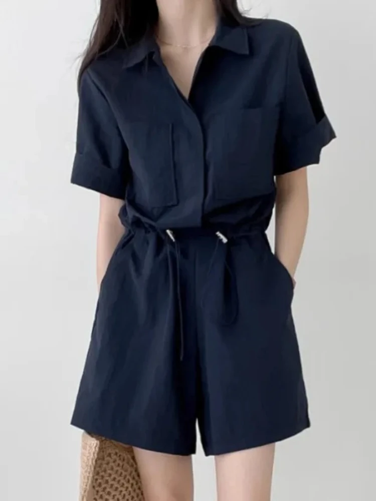 

Хикигава шикарные модные женские летние винтажные тонкие повседневные комбинезоны на шнурке уличная рубашка с высокой талией и шорты широкие комбинезоны