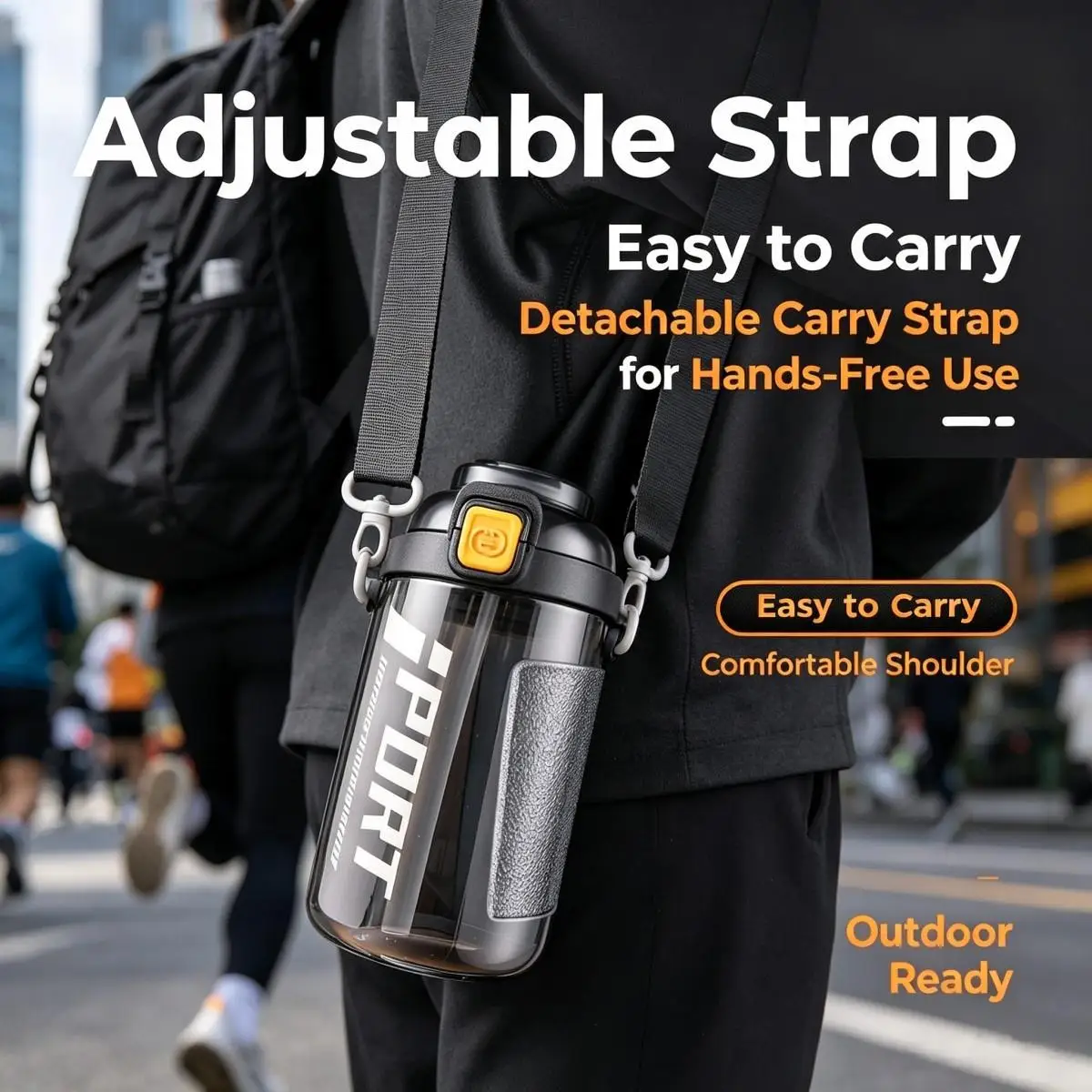 1000ml Large‑Capacity Sports Water Bottle, BPA‑Free Leak‑Proof Drinking Cup with Straw & Carry Strap for Gym Outdoor Camping