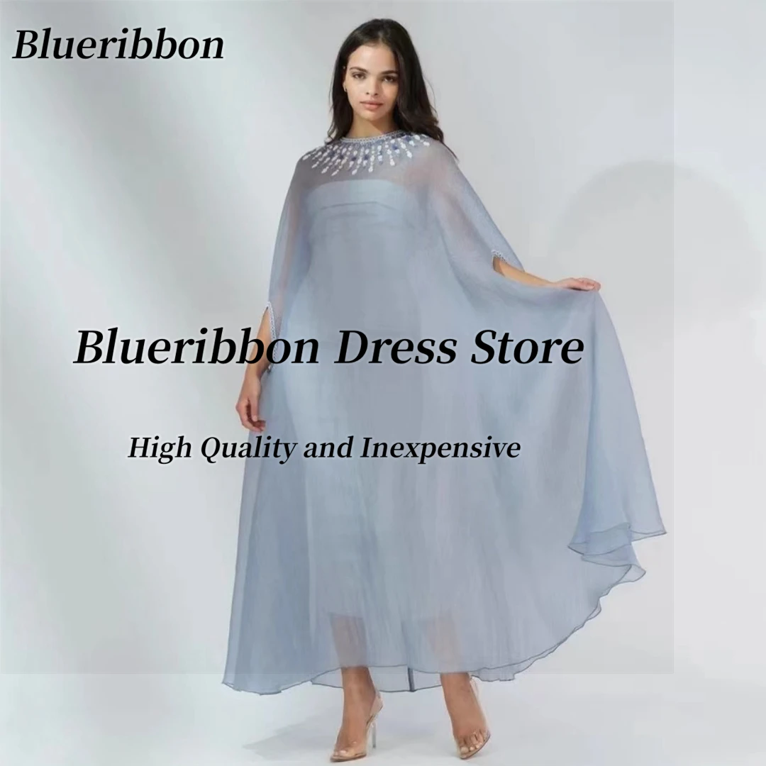 Blueribbon Robes De Soirée Strapless Tea Length Mermaid Prom Dresses Beaded Long Wraps Evening Party Special Event Saudi Women