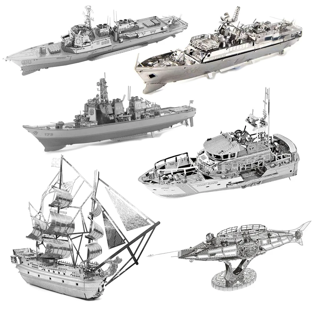 3D Metal Puzzle Military Warship 056 Corvette Life Boat The Destroyer Nautilus Assembly Model Laser Cutting Puzzle Jigsaw Toys