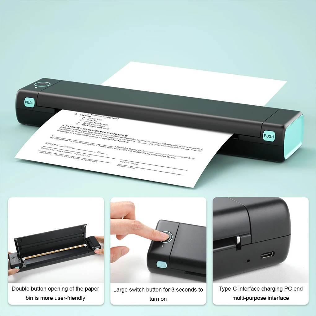 Black Home Bluetooth Printer For Simple And Fast Printing Clear And Efficient Inkless Printing Wireless Handheld Printer