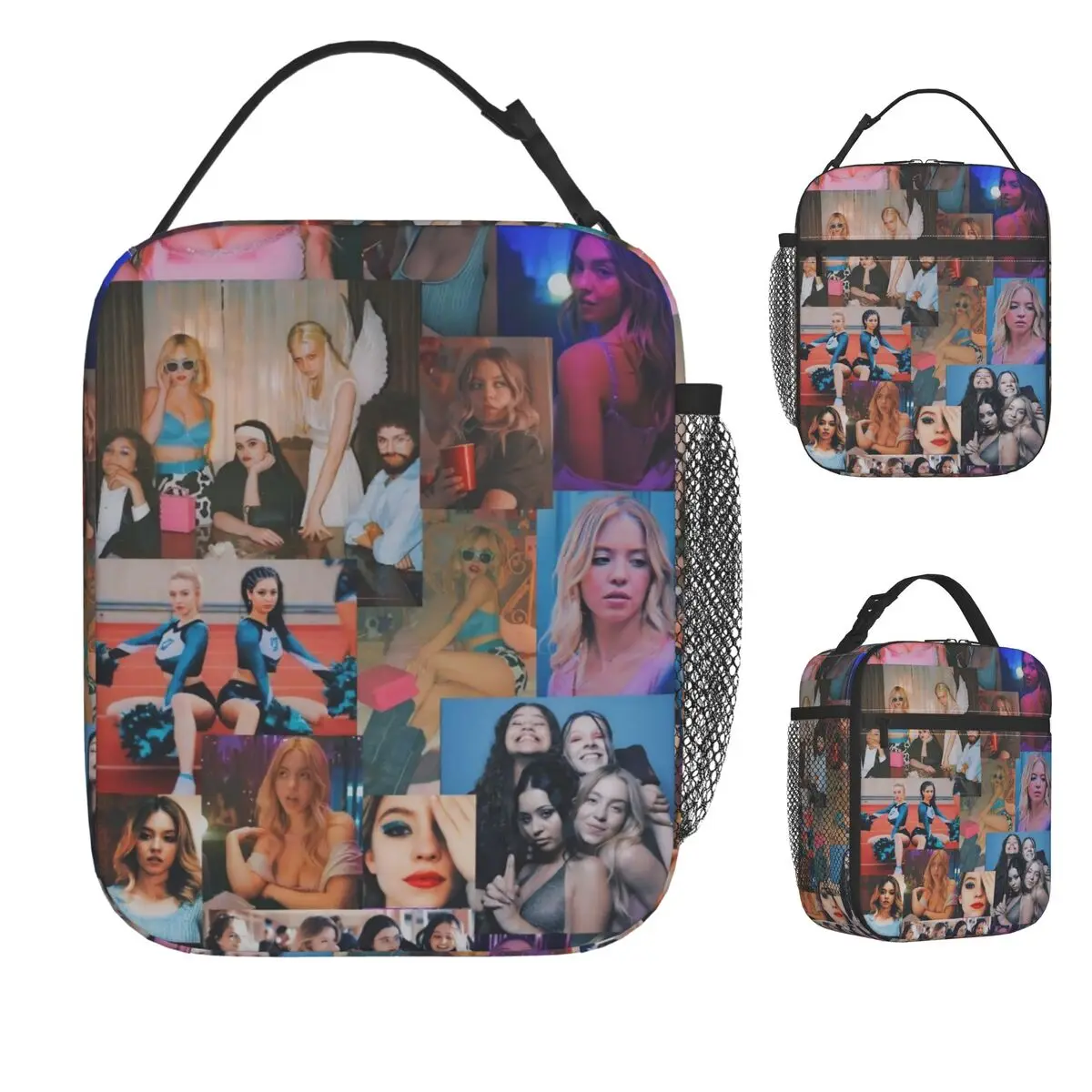 

Sydney Sweeney American Actress Photo Pattern Lunch Bag Fun Lunch Box Office Portable Insulated Tote Food Bags Print Cooler Bag