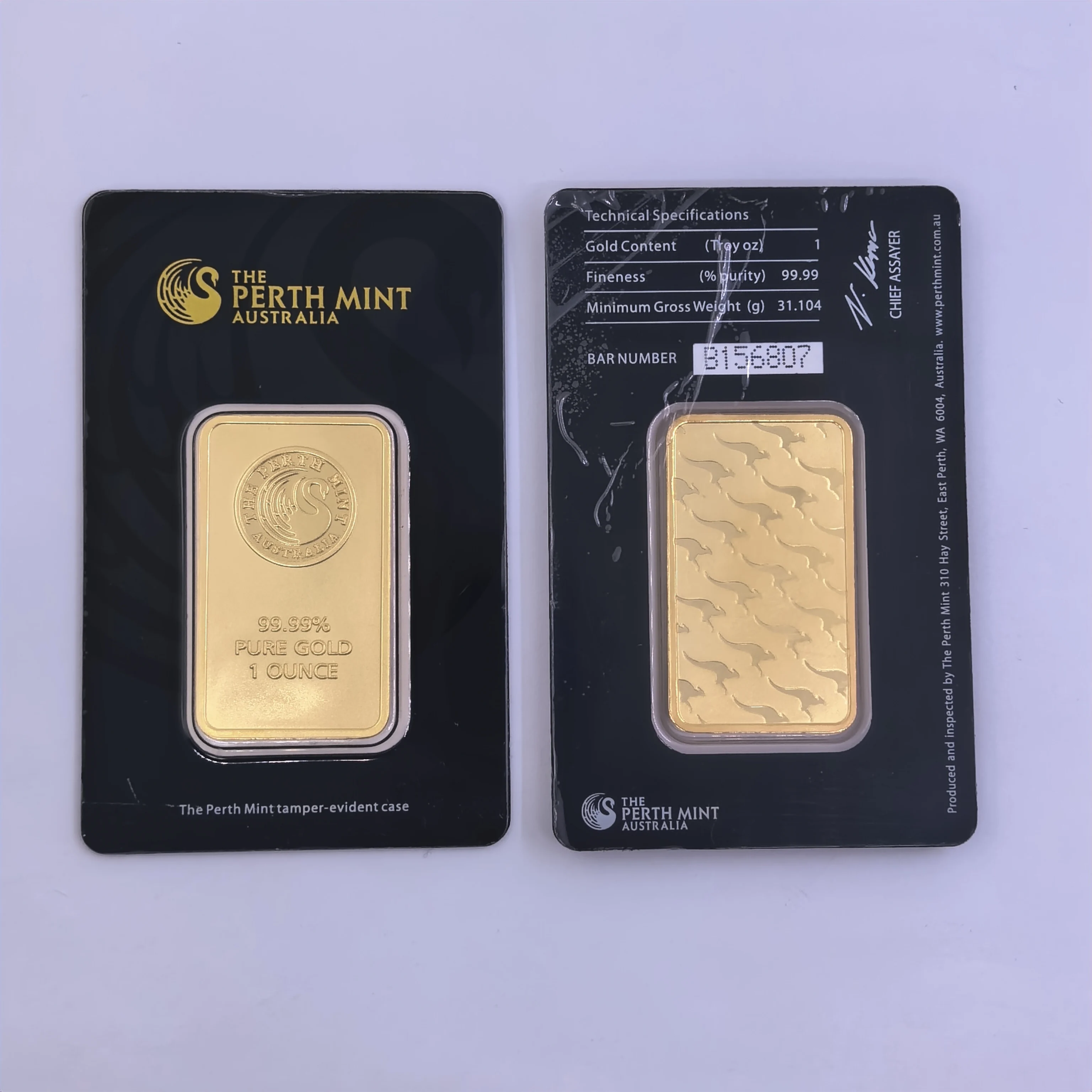 Zwitserse 24-karaats goudzilverstaven Goudstijl 1 ounce acrylzegelverpakking Onafhankelijk serienummer Geen magnetisch