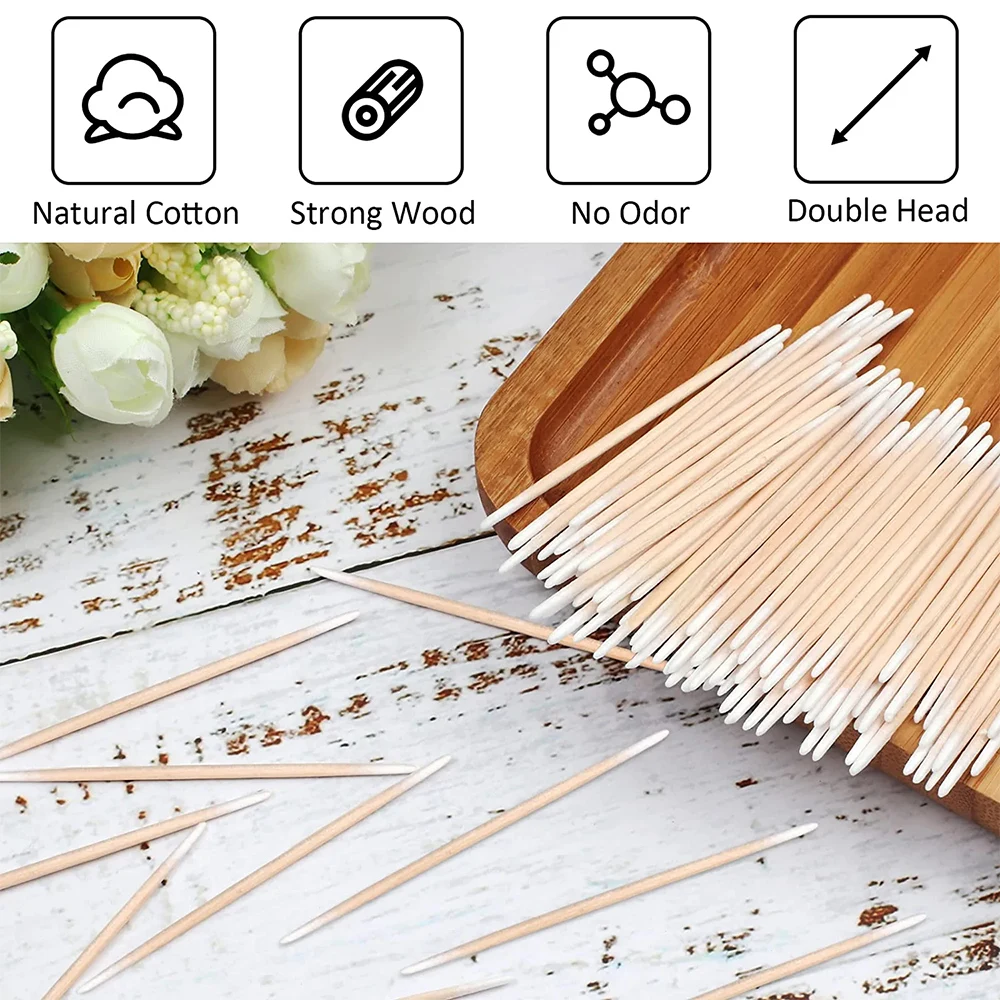 100/200Pcs Disposable Ultra-small Cotton Swab Brush Lint Free Microbrush Wood Makeup Brush Eyelash Extension Glue Removing Tools