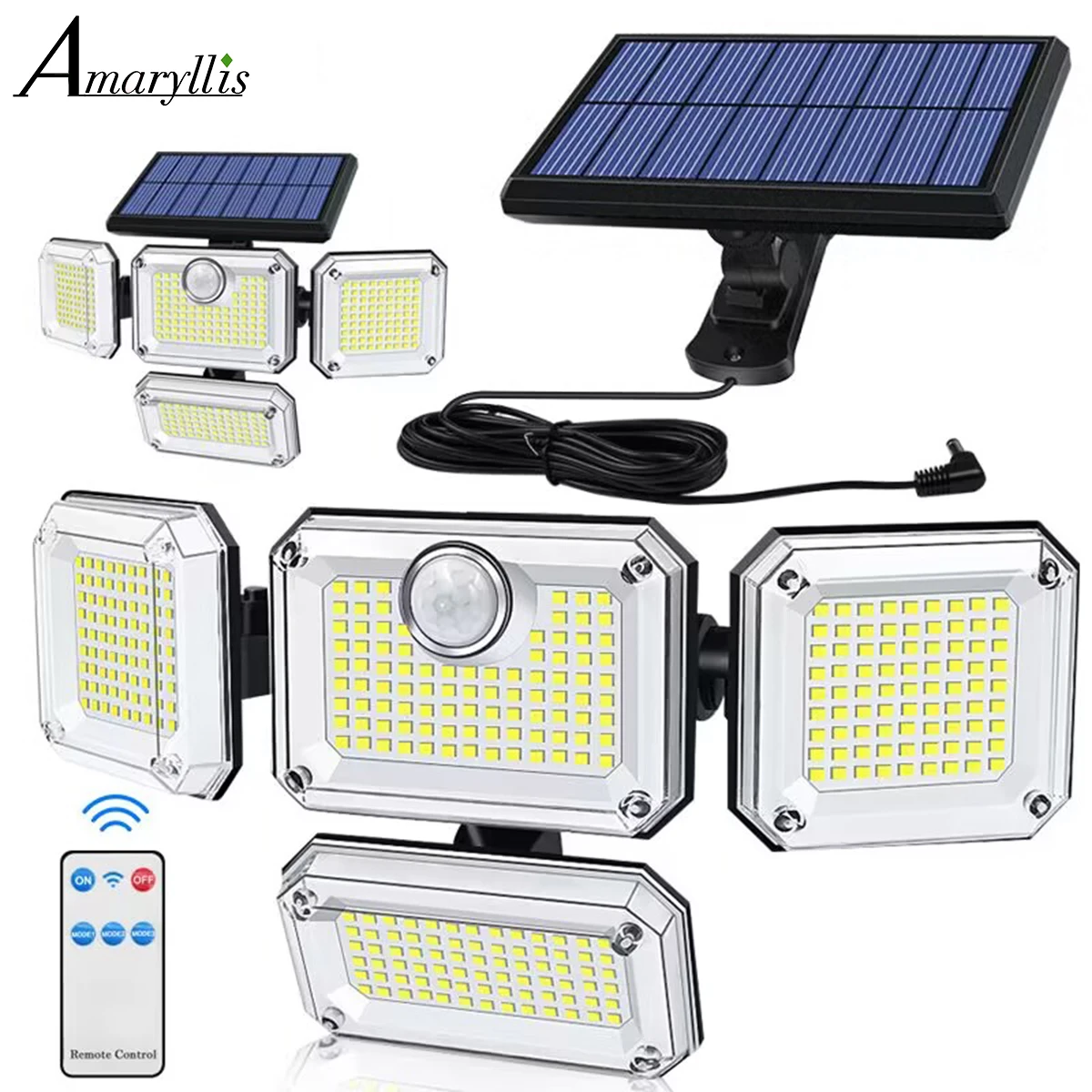 20w luz solar 122/333led ip65 à prova dip65 água ao ar livre indoor solar jardim lâmpada com cabeça ajustável amplo ângulo de iluminação com 3 modos