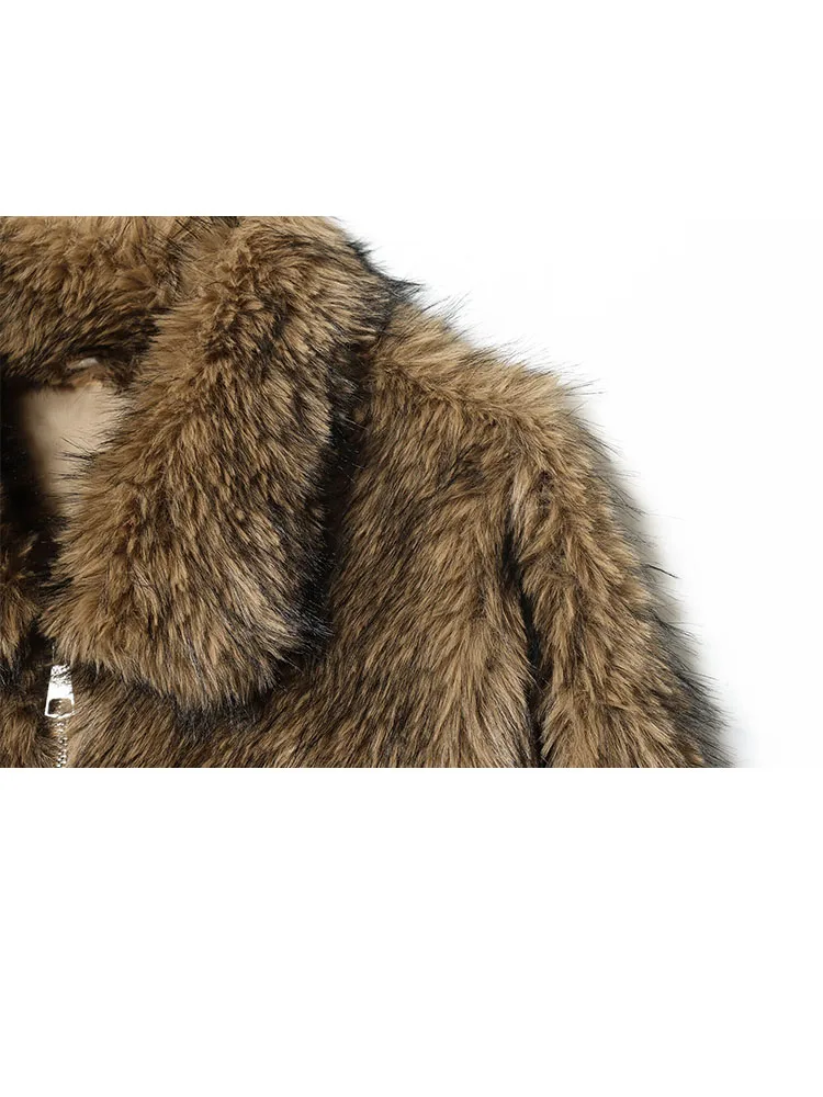 

HH модное женское зимнее короткое пальто с длинными рукавами и лацканами на молнии из искусственного меха, женское свободное удобное пальто в уличном стиле