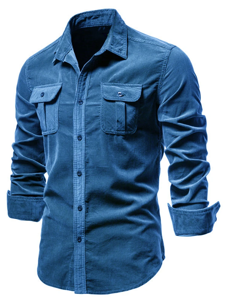 

Вельветовые мужские кроссовки Busin irt Casual Sle Long Sve Youth Faion Regular Fit American Sle на пуговицах Pure Color