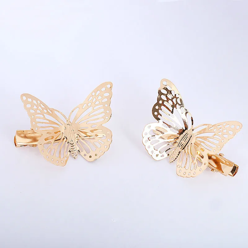 2pcs Metal Butterfly Hair Clips Retro Temperament Ladies Wild Stereo Hollow Korean Fashion Simple Golden Hair Styling Tools