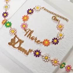 Personalized Customized Name Jewelry Set Stainless Steel Sunflower Sunflower Necklace Bracelet Children's Birthday Gift