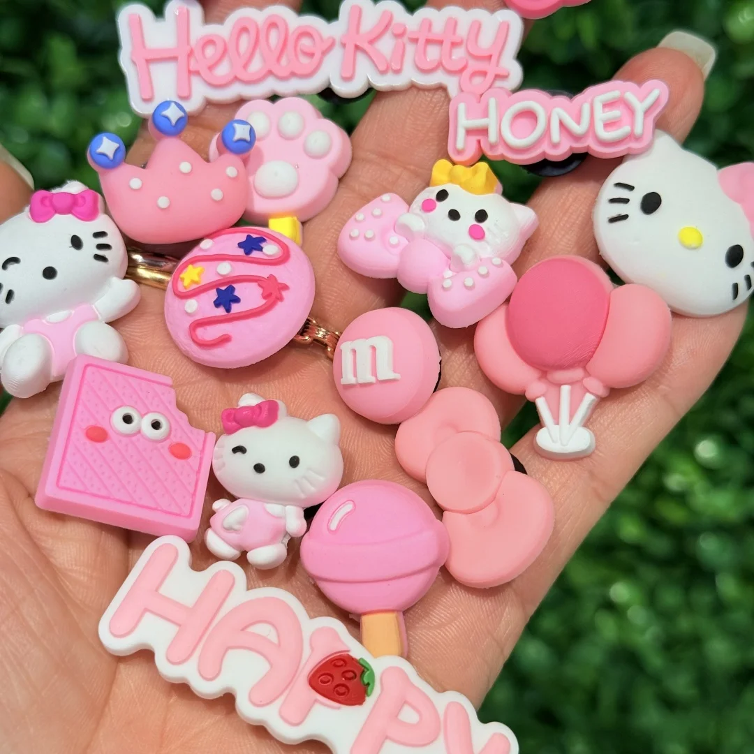 Mesuca 16-100Pcs Cat Cookie Balloon Lollipop Bow Pvc Pink Cartoon Shoe Charms Decoration DIY Women Bracelets Sandals Accessories