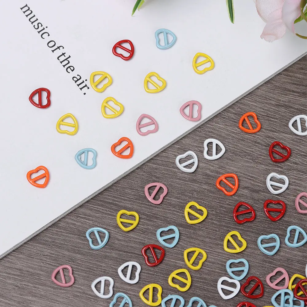 50Pcs Mini Heart Shape Tri-glide Buckle For Belt Doll Bags Shoes Waist Band Clothing Sewing Buttons Accessories Girls Toys