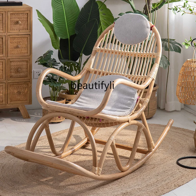 Rattan Sofa Rocking Chair Balcony Nap Real Rattan Woven Bed & Breakfast Leisure Backrest Recliner