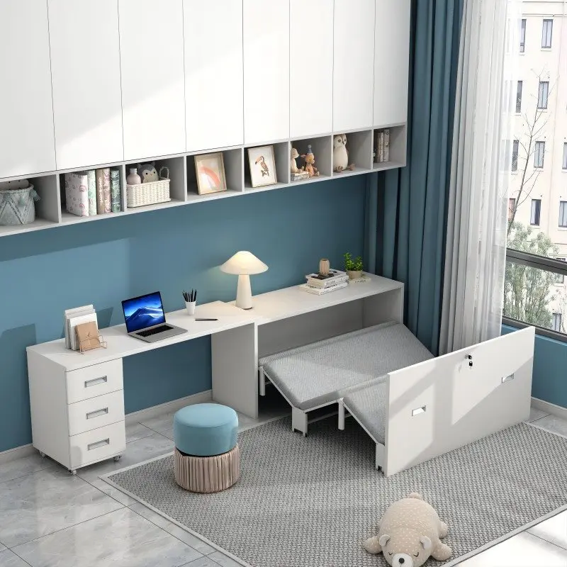 

Hidden bed household small apartment study desk balcony cabinet invisible wardrobe integrated retractable folding