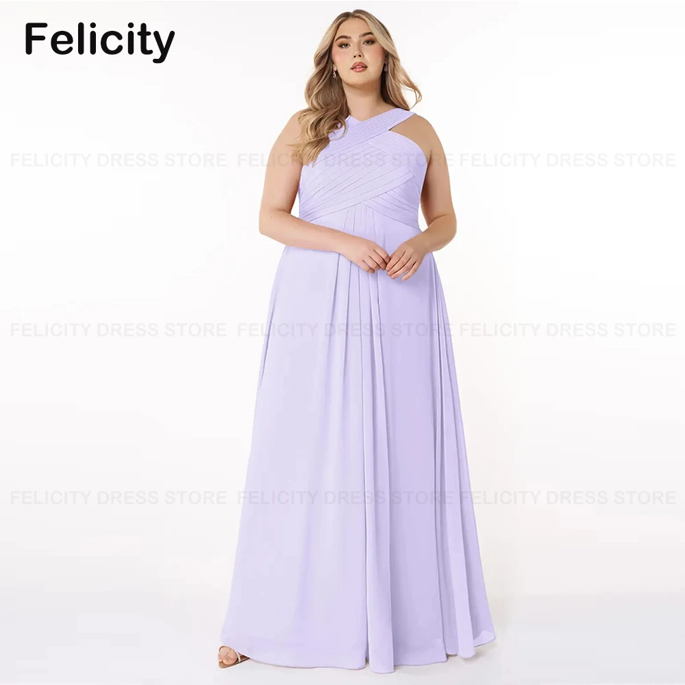 

Lilac Plus Size Mother of the Bride Dress 2023 A-Line Sleeveless Wedding Guest Dresses Pleated Chiffon Floor-Length Evening Gown