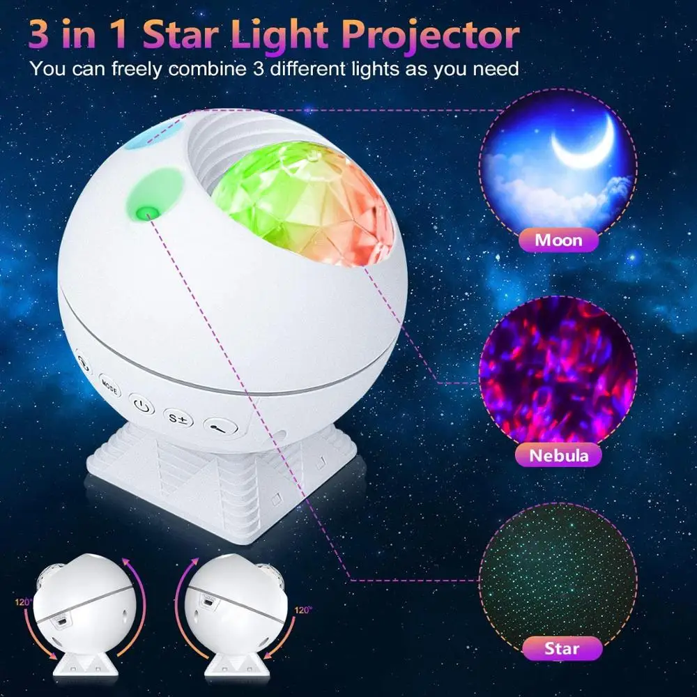 LED Ocean Wave/Moon Night Light Star Starry Sky Projector Lamp Remote Control Bedside Lights Children Gifts For Party Home Decor