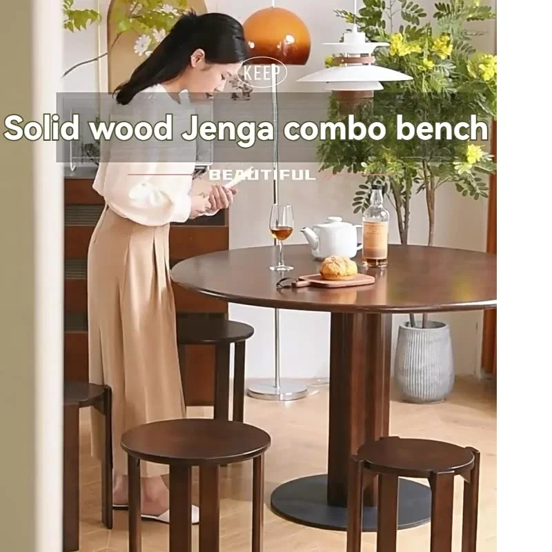 Stackable stool, modern dining table stool, stackable music solid wood round stool, tea table, household use