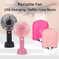 Mini ventilador portátil de mano de diamante con carga USB, ventilador de pestañas de bajo ruido, pegamento de pestañas, secador dedicado, herramientas de maquillaje de pestañas de injerto de salón