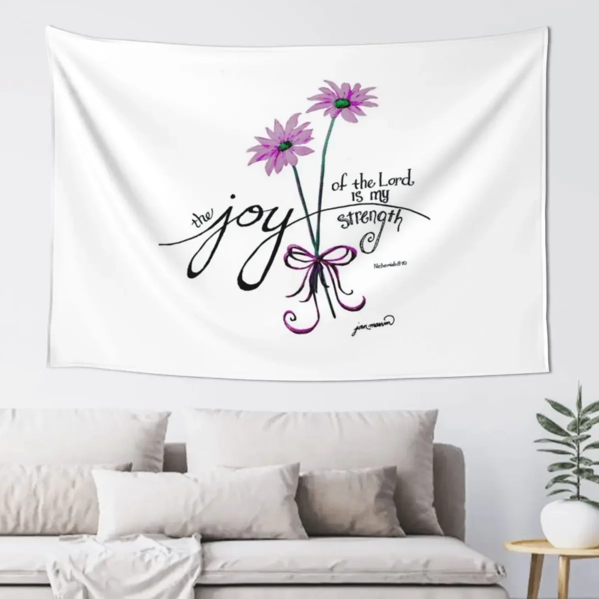 

The Joy of the Lord is my Strength (pink) Tapestry House Decor Room Decorator Decorative Wall Mural Tapestry