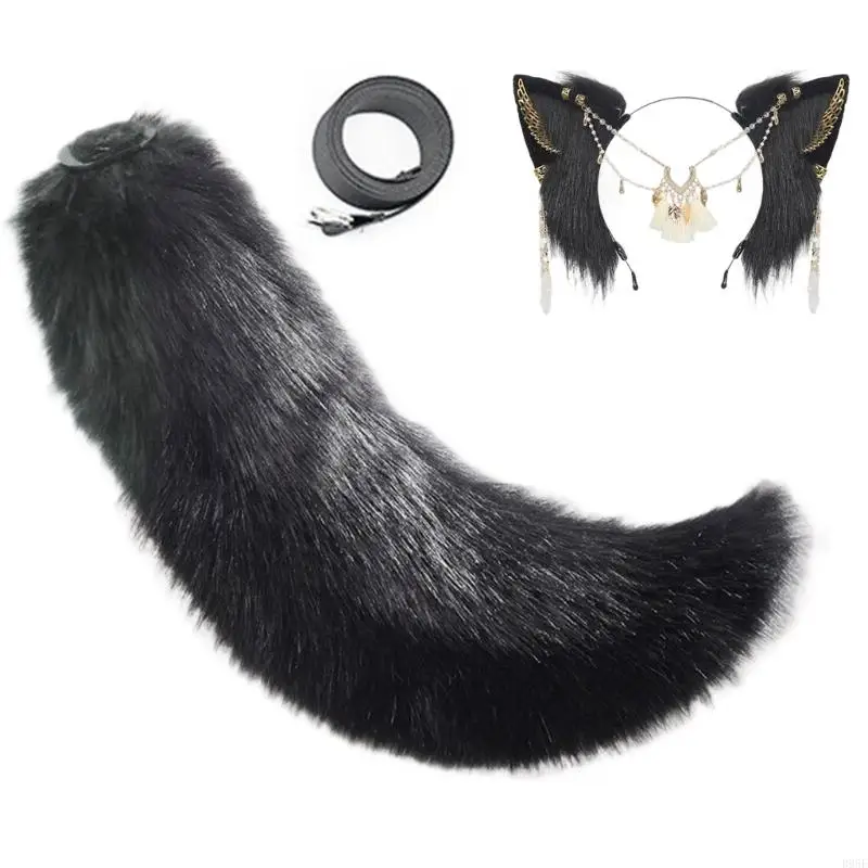 

B95F Аниме Косплей Костюм Волчьи Уши Лисий Хвост Плюшевые Нечеткие Уши Обруч Для Волос Хвост