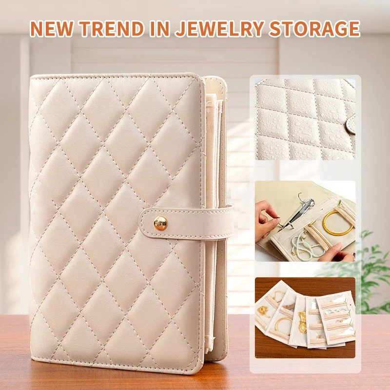 

PU Leather Jewelry Storage Book Zipper Clear Pockets Jewelry Packaging Box Necklace Binder Storage Display Product