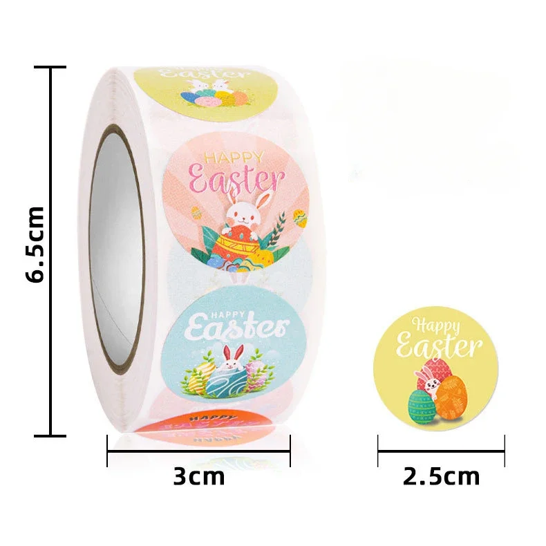 50-500pcs 1-inch Circular Easter Rabbit Decorative Stickers Roll Party Stickers Cute and Fun Stickers