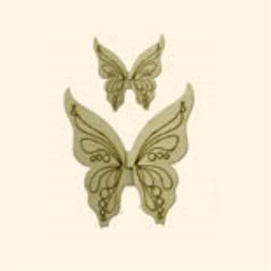 KD318 Butterflies 2li Set Wooden Package Ornament, Unpainted Wooden Ornament