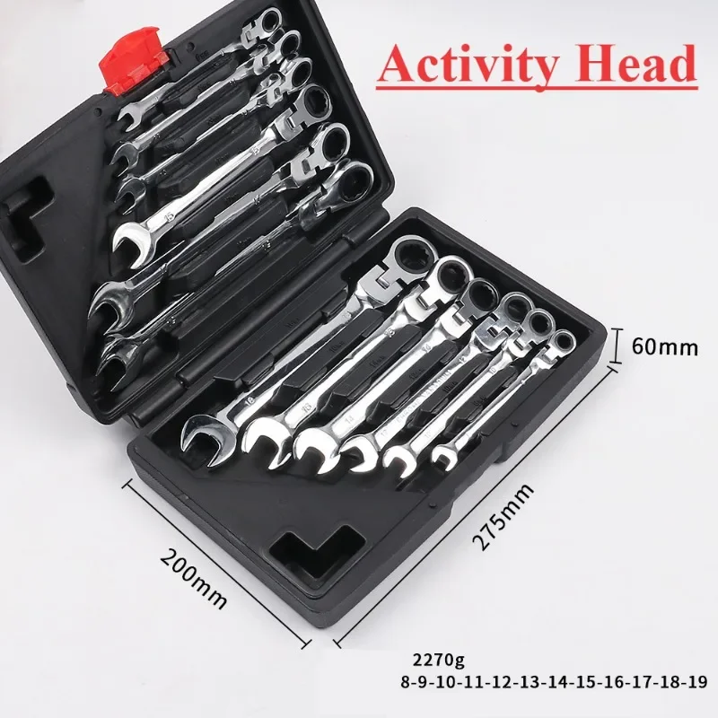 12PC Activity or Fixed Auto Repair Wrench Head Dual-Purpose Ratchet Wrench Set Metric 8-19mm Open-Eded Plum Fast Mechanic Wrench