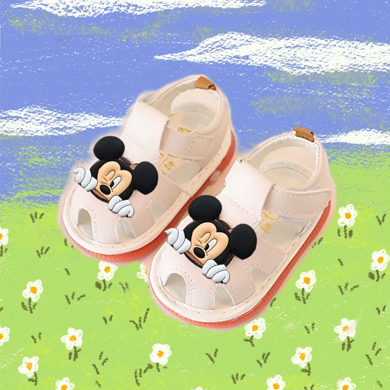 

Новые летние сандалии на мягкой подошве Disney с Микки Маусом и Минни для детей, пляжная обувь Baotou для мальчиков и девочек, детские первые ходунки под названием