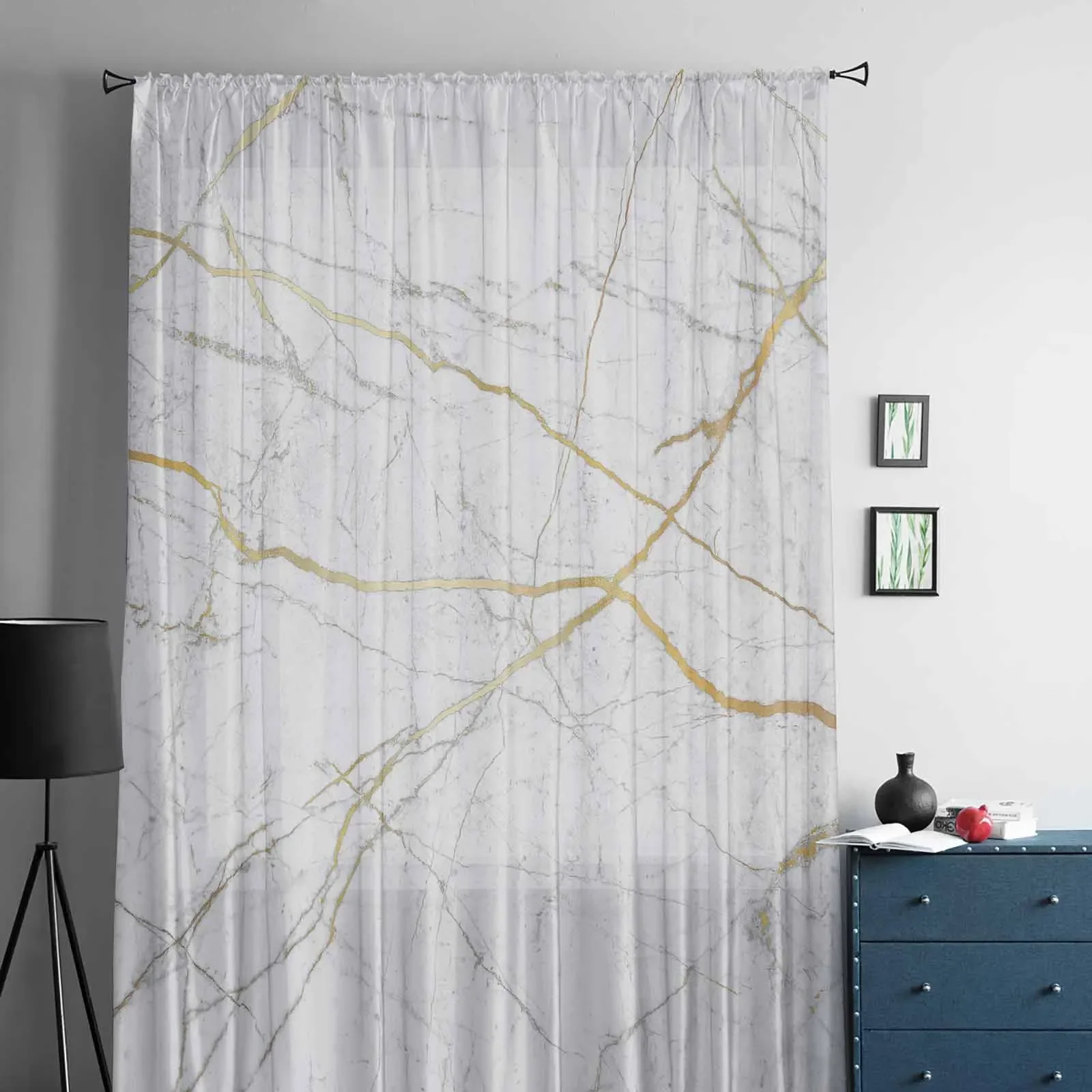 Marble Texture Voile Sheer Curtains Living Room Window Tulle Curtain Kitchen Bedroom Drapes Home Decor