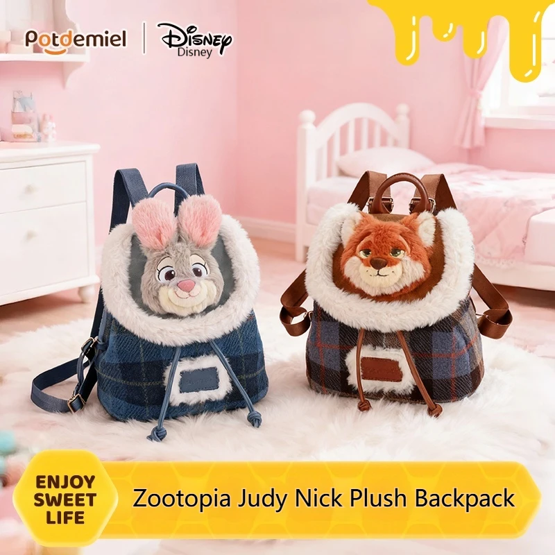 

Genuine Potdemiel Disney Zootopia Judy Nick Plush Backpack Autumn/Winter Large Capacity Cute And Soft Schoolbag Birthday Gift