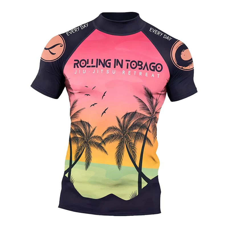 عطلة شجرة جوز الهند Rashguard الرجال الملاكمة MMA تي شيرت + بانت + MMA السراويل 4/قطعة مجموعات S مجموعات ملابس المصارعة كيك بوكسينغ رياضية