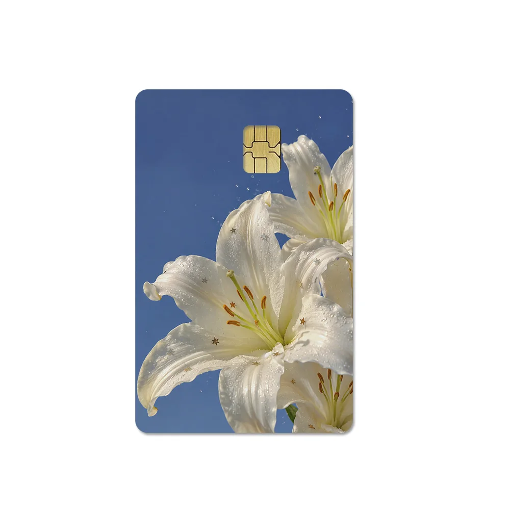 Romantic Pink Flowers Lily Butterfly Credit Card Stickers Rose Dewdrop Stars DIY Chip Film Stickers Subway Bus Card Decoration