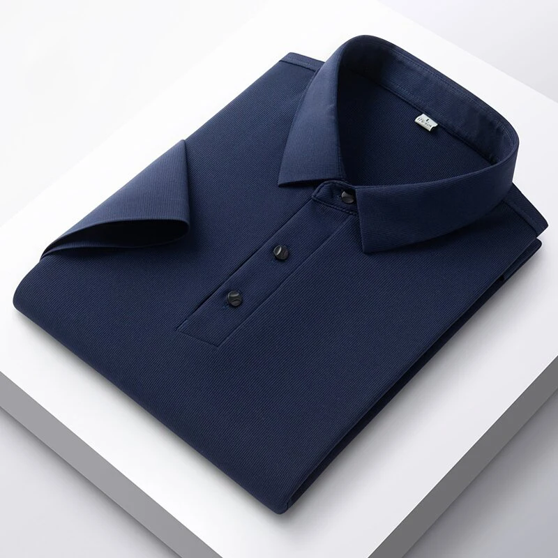 Summer Men Short Sleeve Polo Shirts Jacouard Pique Antibacterial Anti-wrinkle Casual Turndown Collar T-shirts Golf Wear Clothing