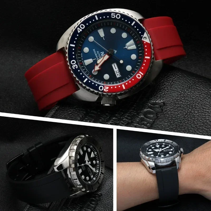 جودة حزام ساعة مطاطي 20 مللي متر 22 مللي متر 24 مللي متر ل Seiko 5 شبح الماء الأخضر أذن البحر الرجال الرياضة سوار معصم من السيليكون الإفراج السريع الفرقة