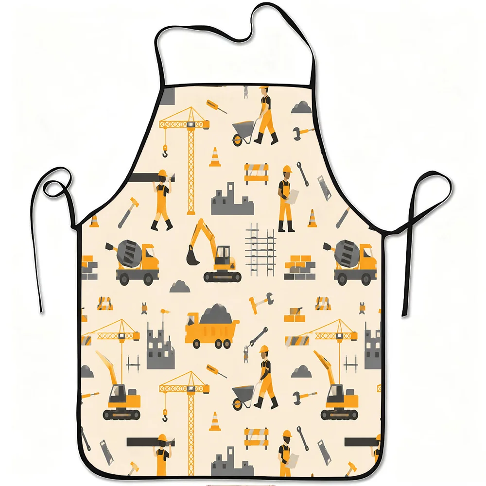 1pc Construction Site Machinery Workers Print Apron, Durable and Easy to Clean, Adjustable Waistband, Polyester Material, for Ki