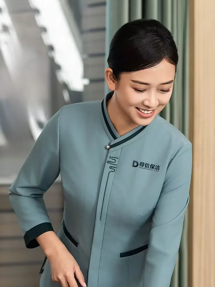 

Housekeeping Uniform Spring Summer Hotel Sales Office Cleaning Auntie Workwear Polyester Cotton Blend School Uniform