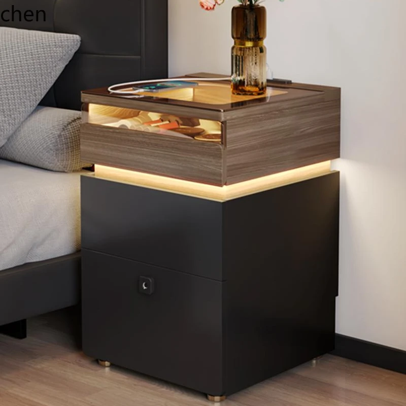 Bedside Table Simple Modern Bedroom Locked Locker Bedside Shelf Rechargeable Storage Cabinet