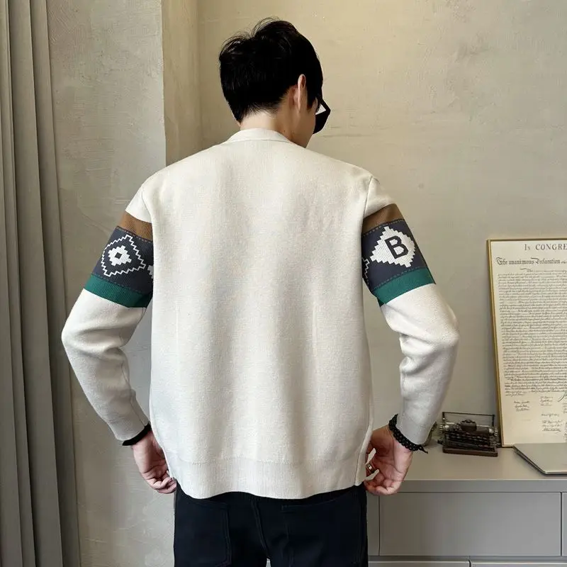 Autumn men's knitted cardigan fashion ethnic style youth slim-fit sweater with a sweater jacket